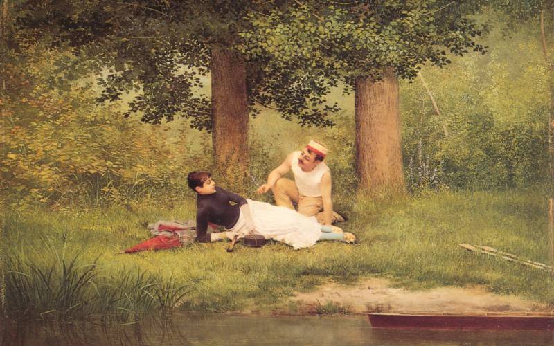 Обои Georges Croegaert Oil Painting : The Flirtation Wa