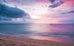Розовый закат на берегу моря