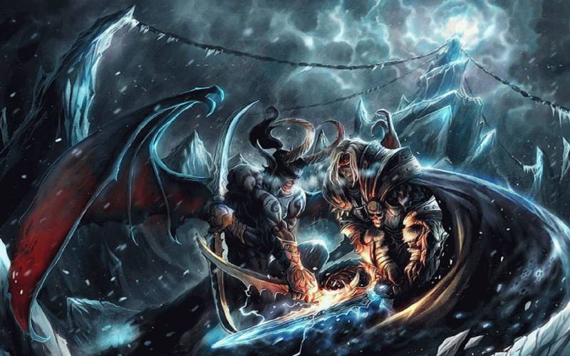 Обои King Arthas vs demon hunter Illidan