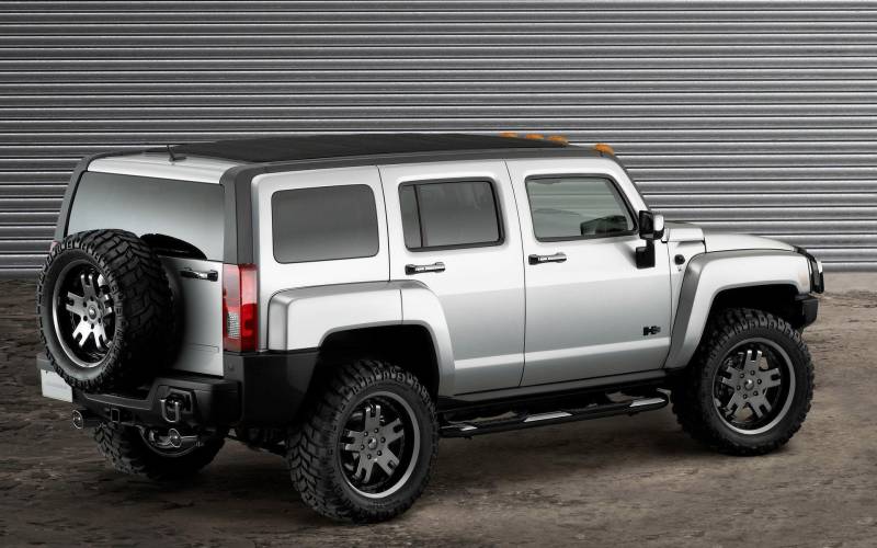 Обои Hummer H3, серебристый, вид сзади